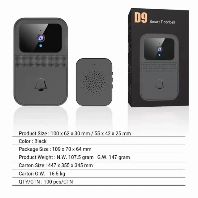 Sonnette de porte intelligente sans fil avec caméra et vision nocturne WiFi